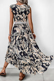 Black Printed A Line Ruffled Summer Dress