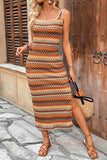 Orange Sheath Square Neck Plaid Summer Dress