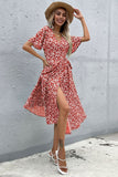 Floral V Neck Red Summer Daress