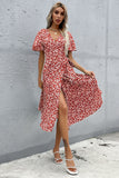 Floral V Neck Red Summer Daress