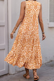 Printed Orange V Neck A Line Summer Dress