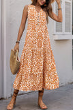 Printed Orange V Neck A Line Summer Dress