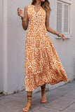 Printed Orange V Neck A Line Summer Dress
