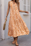 Printed Orange V Neck A Line Summer Dress