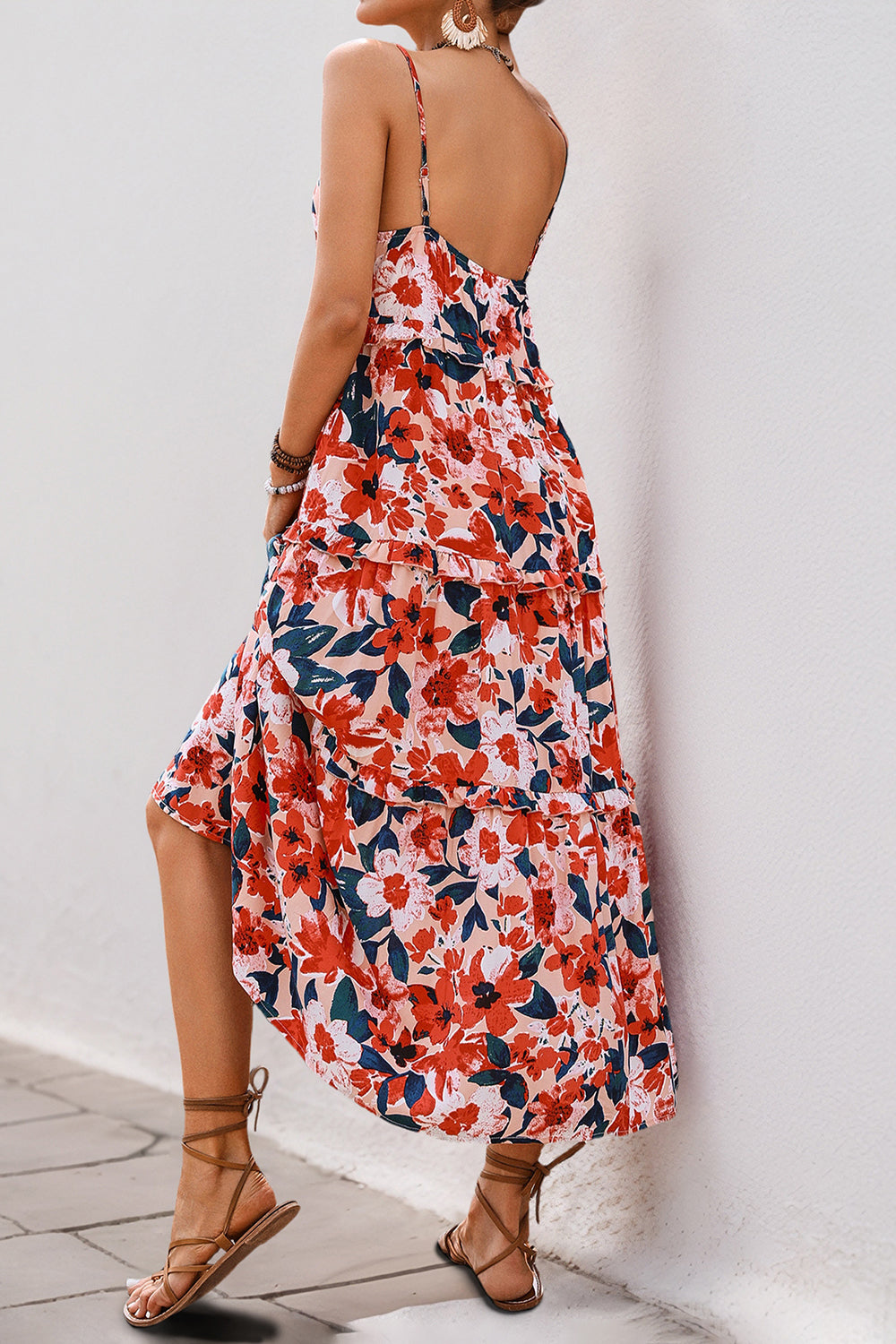 Red Floral Spaghetti Straps A Line Summer Dress