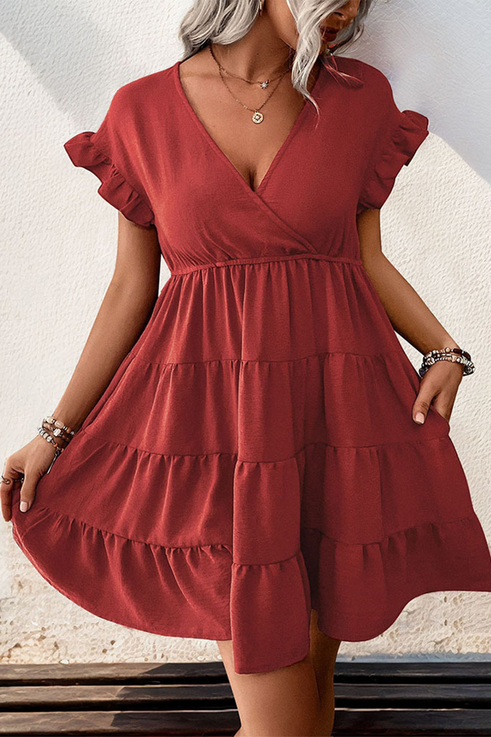 Red Simple A Line Short Sleeves Summer Dress