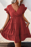 Red Simple A Line Short Sleeves Summer Dress