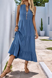 Grey Blue A Line Casual Summer Dress