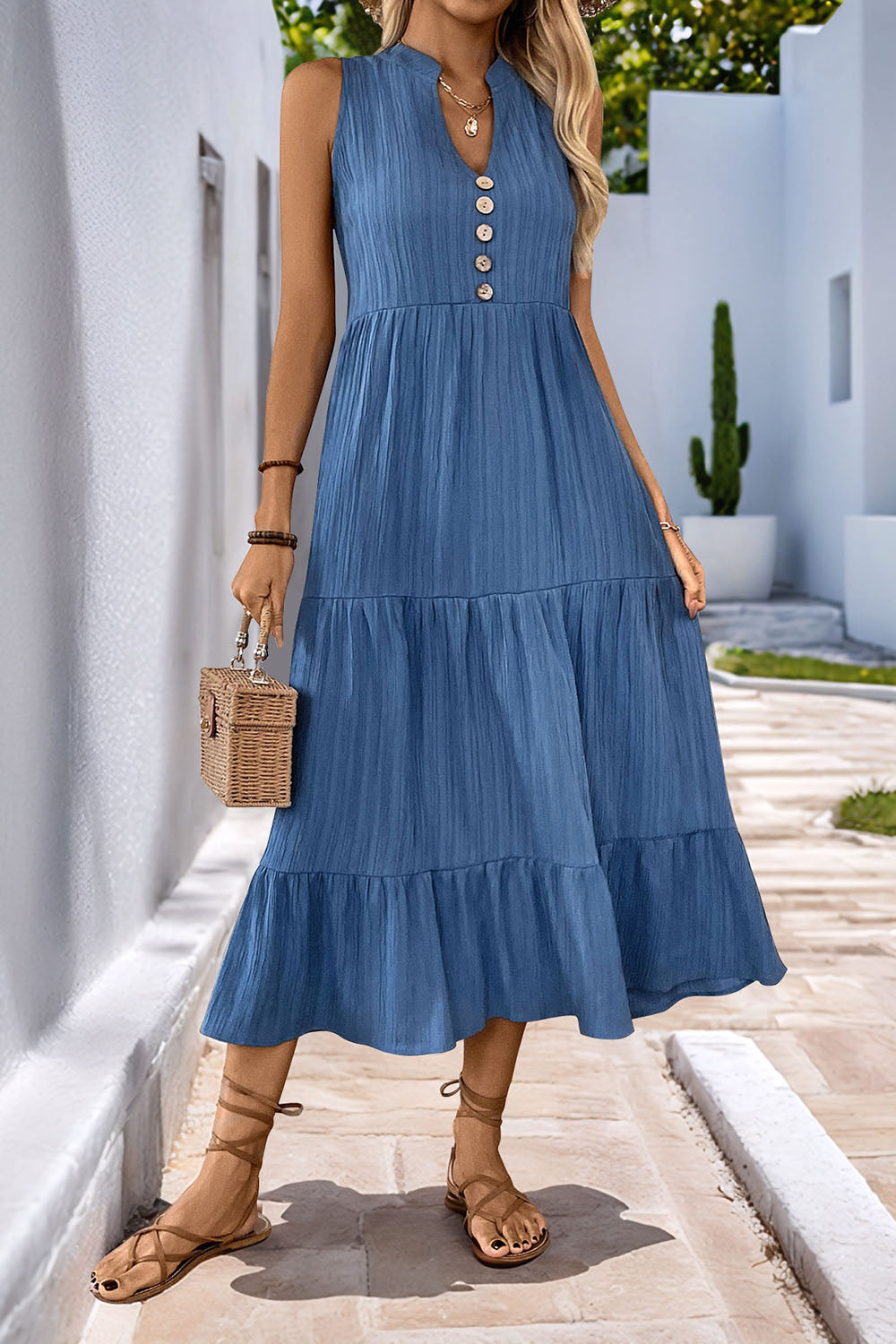 Grey Blue A Line Casual Summer Dress