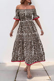 Brown Leopard Off the Shoulder A Line Summer Dress