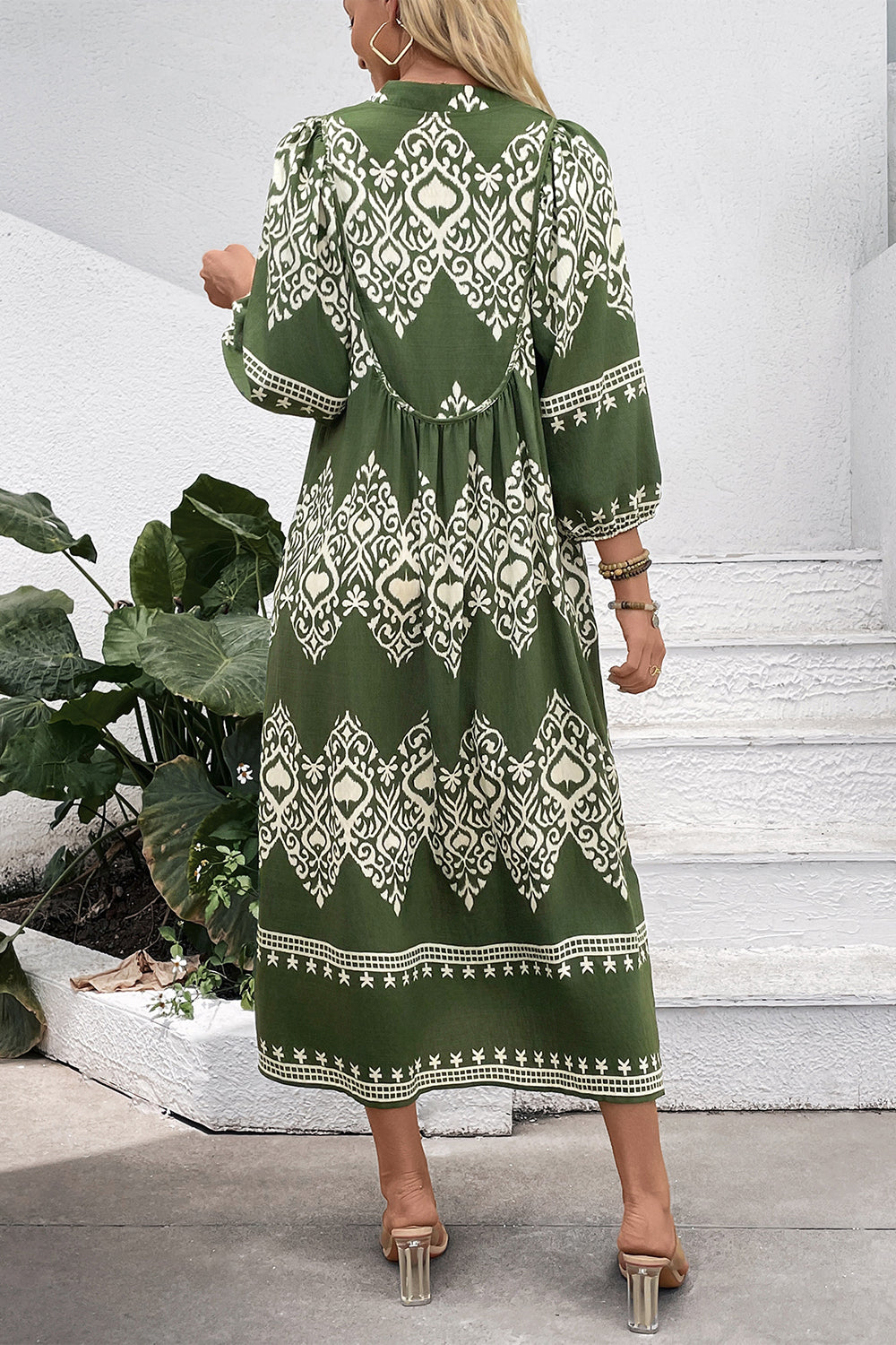 Casual Green A Line Printed Boho Summer Dress