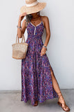 Dark Purple Halter A Line Printed Summer Dress