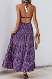 Dark Purple Halter A Line Printed Summer Dress