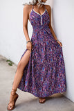 Dark Purple Halter A Line Printed Summer Dress