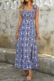 Blue Printed A Line Summer Dress with Slit
