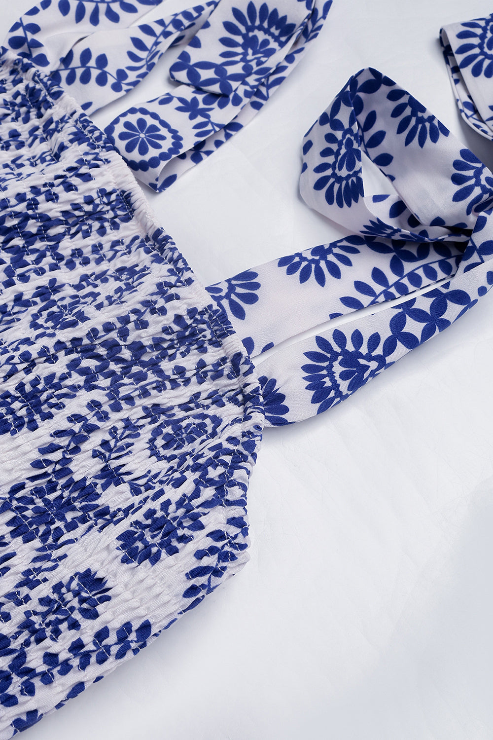 Blue Printed A Line Summer Dress with Slit