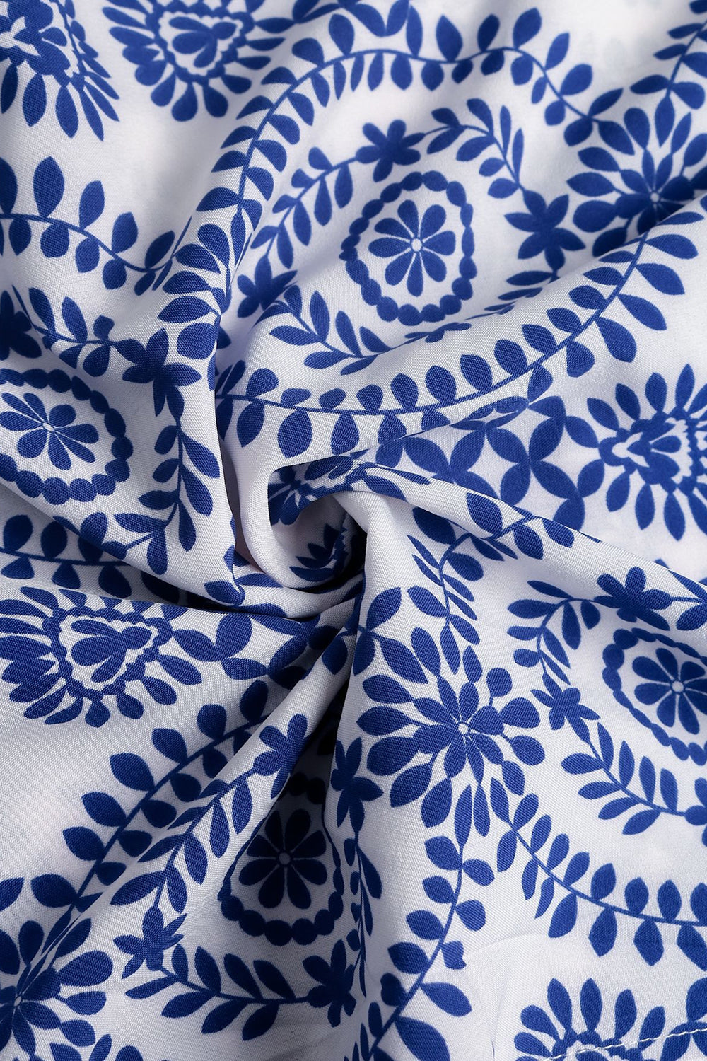 Blue Printed A Line Summer Dress with Slit