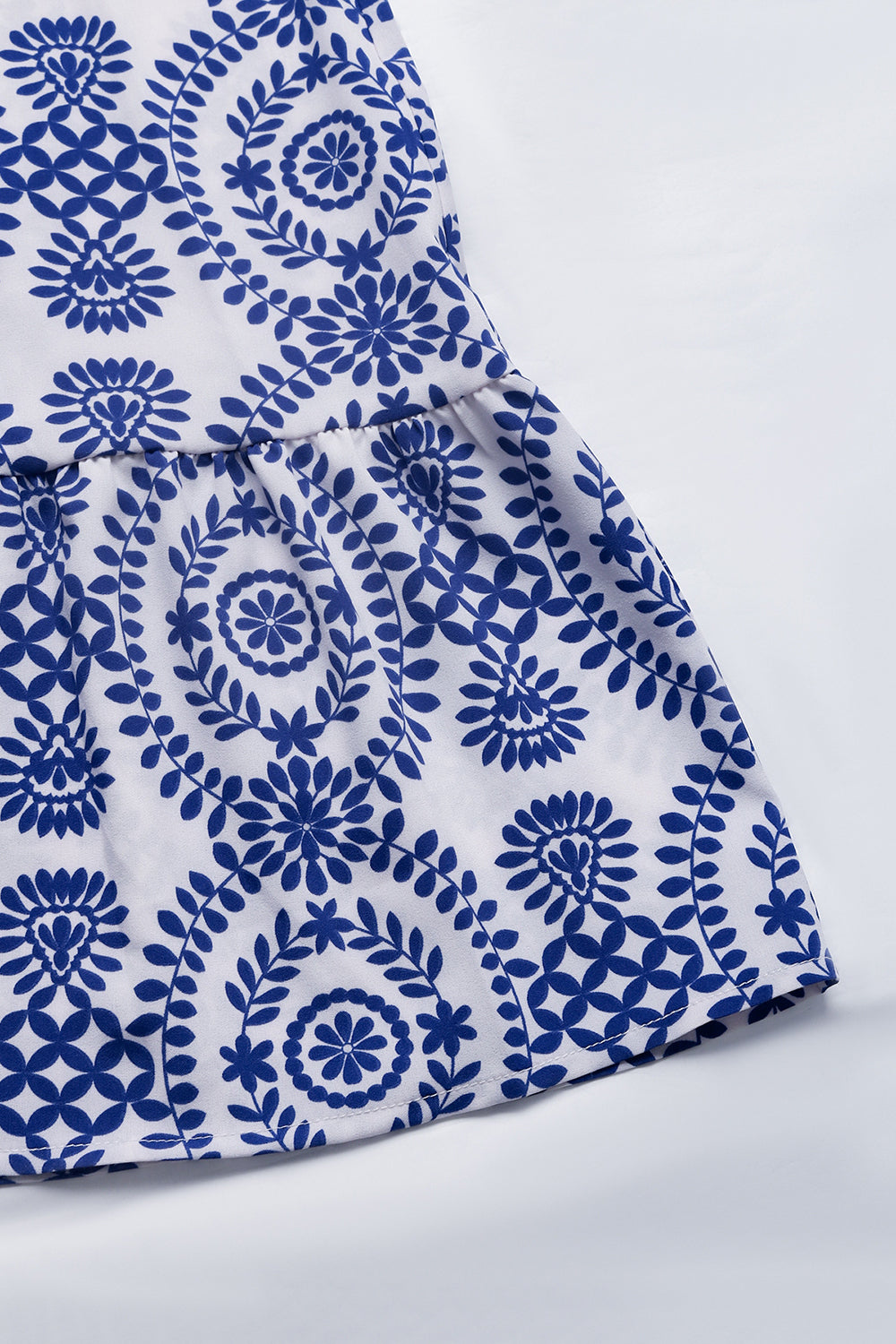 Blue Printed A Line Summer Dress with Slit