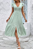 V Neck Light Green A Line Summer Dress