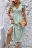 V Neck Light Green A Line Summer Dress