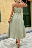Green Spaghetti Straps A Line Pleated Summer Dress