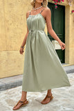 Green Spaghetti Straps A Line Pleated Summer Dress