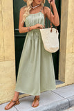 Green Spaghetti Straps A Line Pleated Summer Dress