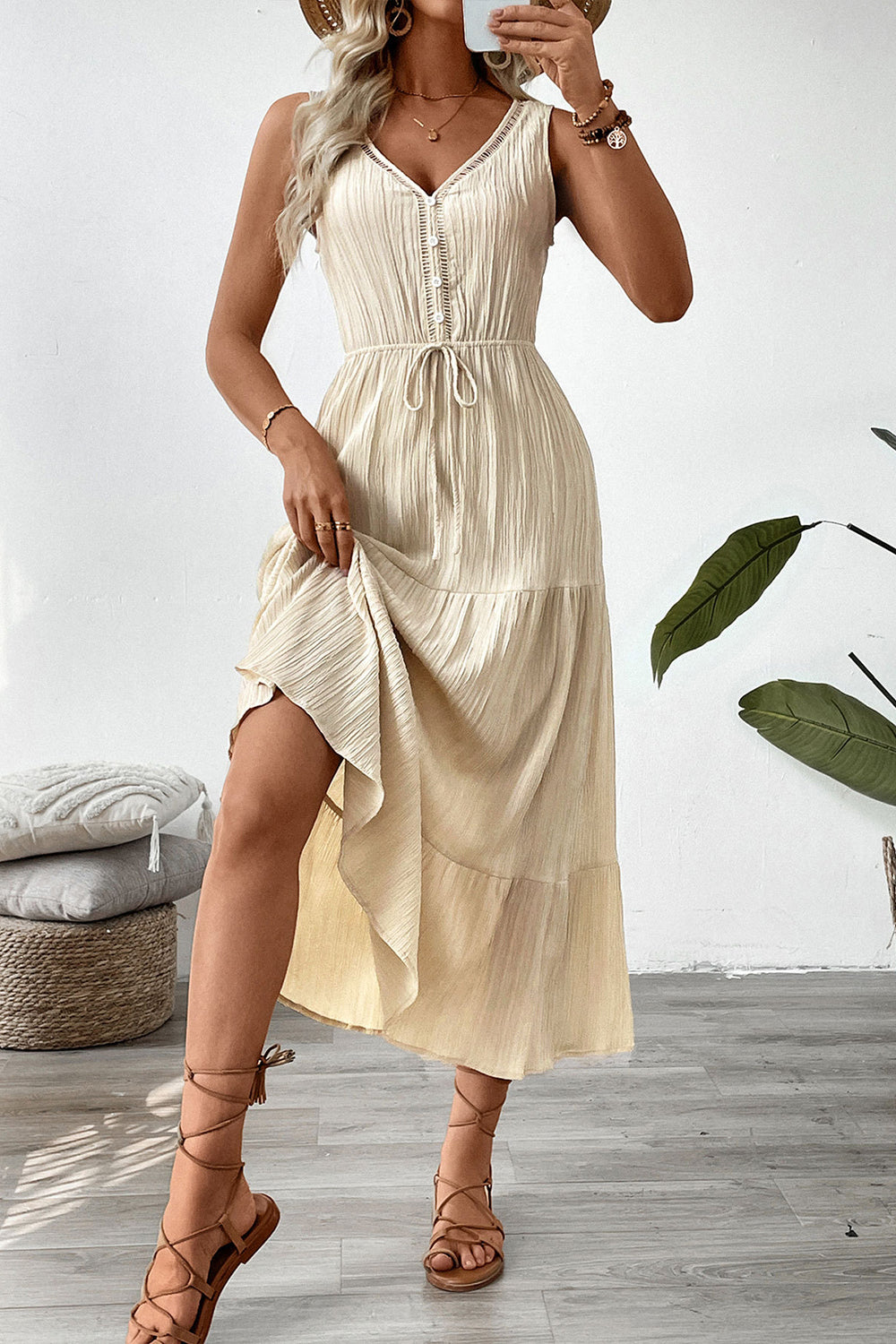 Apricot A Line V Neck Long Summer Dress