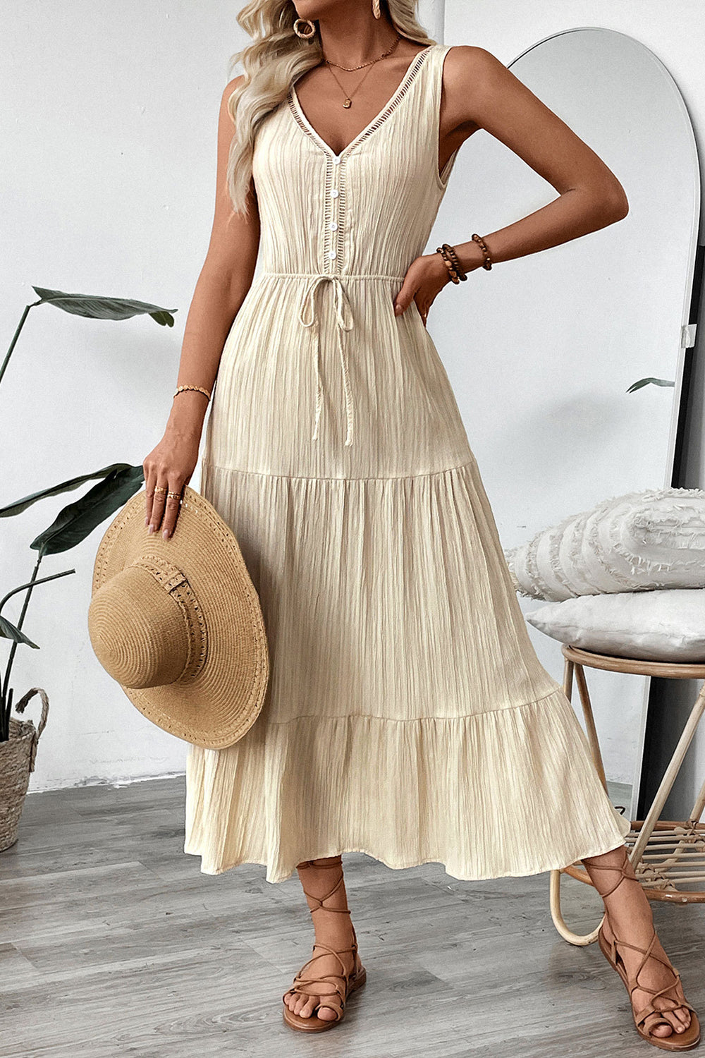 Apricot A Line V Neck Long Summer Dress