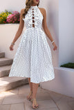 White Black Polka Dot Halter Summer Dress With Bow