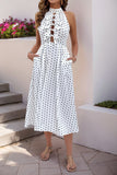 White Black Polka Dot Halter Summer Dress With Bow