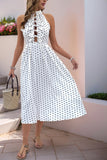 White Black Polka Dot Halter Summer Dress With Bow