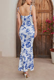 Mermaid Blue Printed Long Summer Dress