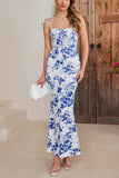 Mermaid Blue Printed Long Summer Dress