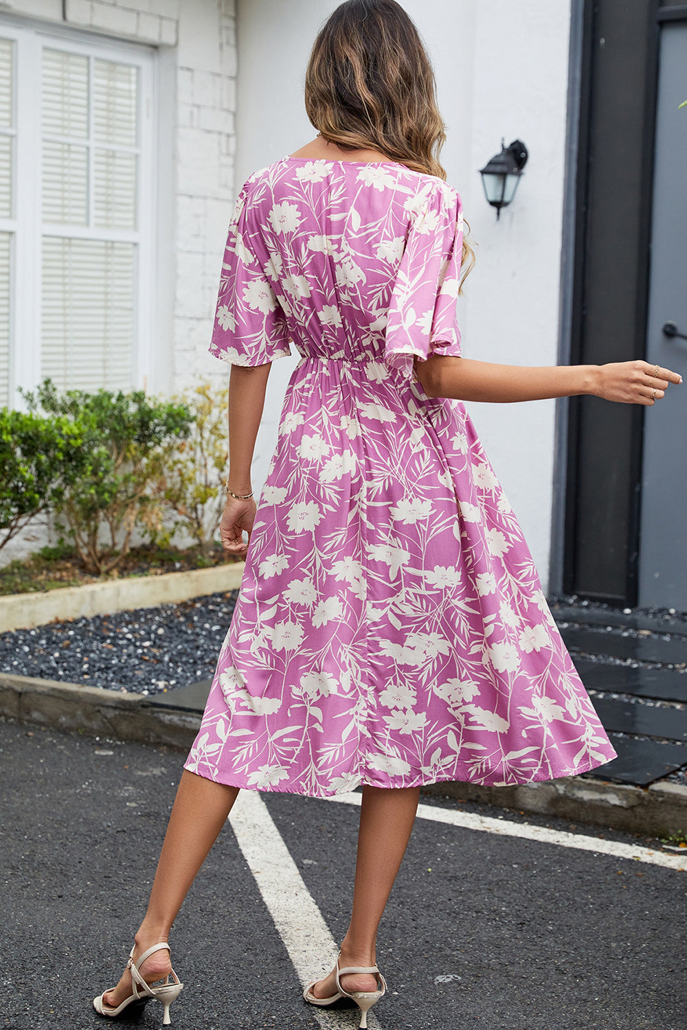 Green Printed V Neck Summer Dress