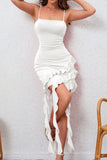 Bodycon Red Satin Ruffled Cocktail Dress