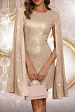 Sparkly Bodycon Round Neck Apricot Cocktail Dress