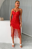 Burgundy Sparkly Sequins Short Homecoming Dress with Fringes