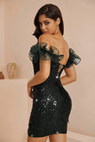 Sparkly Black Ruffled Corset Bodycon Short Cocktail Dress
