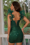Sparkly Black Ruffled Corset Bodycon Short Cocktail Dress