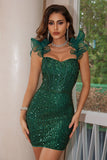 Sparkly Black Ruffled Corset Bodycon Short Cocktail Dress