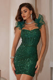 Sparkly Black Ruffled Corset Bodycon Short Cocktail Dress