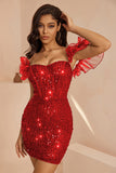 Sparkly Black Ruffled Corset Bodycon Short Cocktail Dress