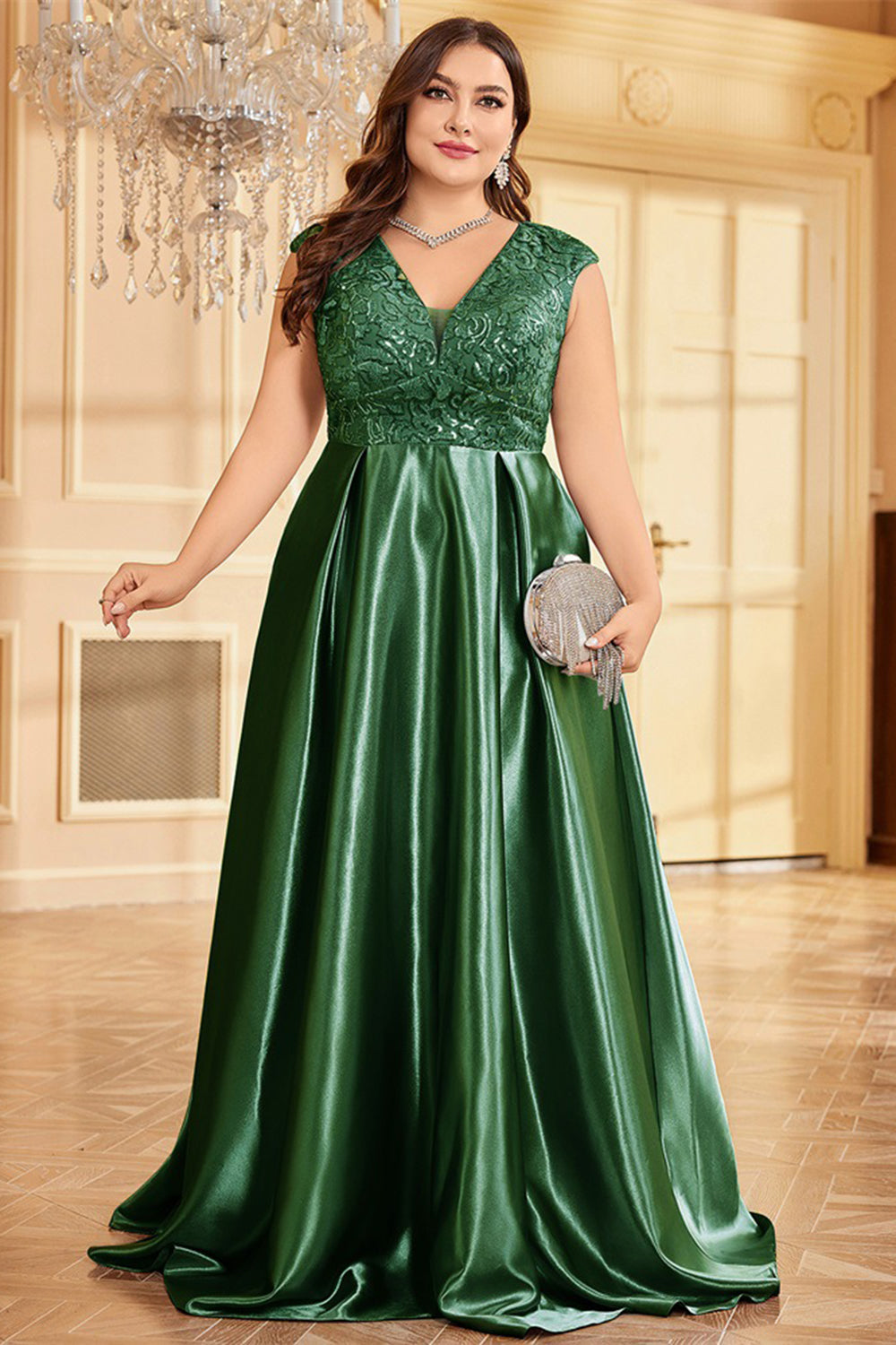 Blush Pink Plus Size Satin Long Mother Of The Bride Dress
