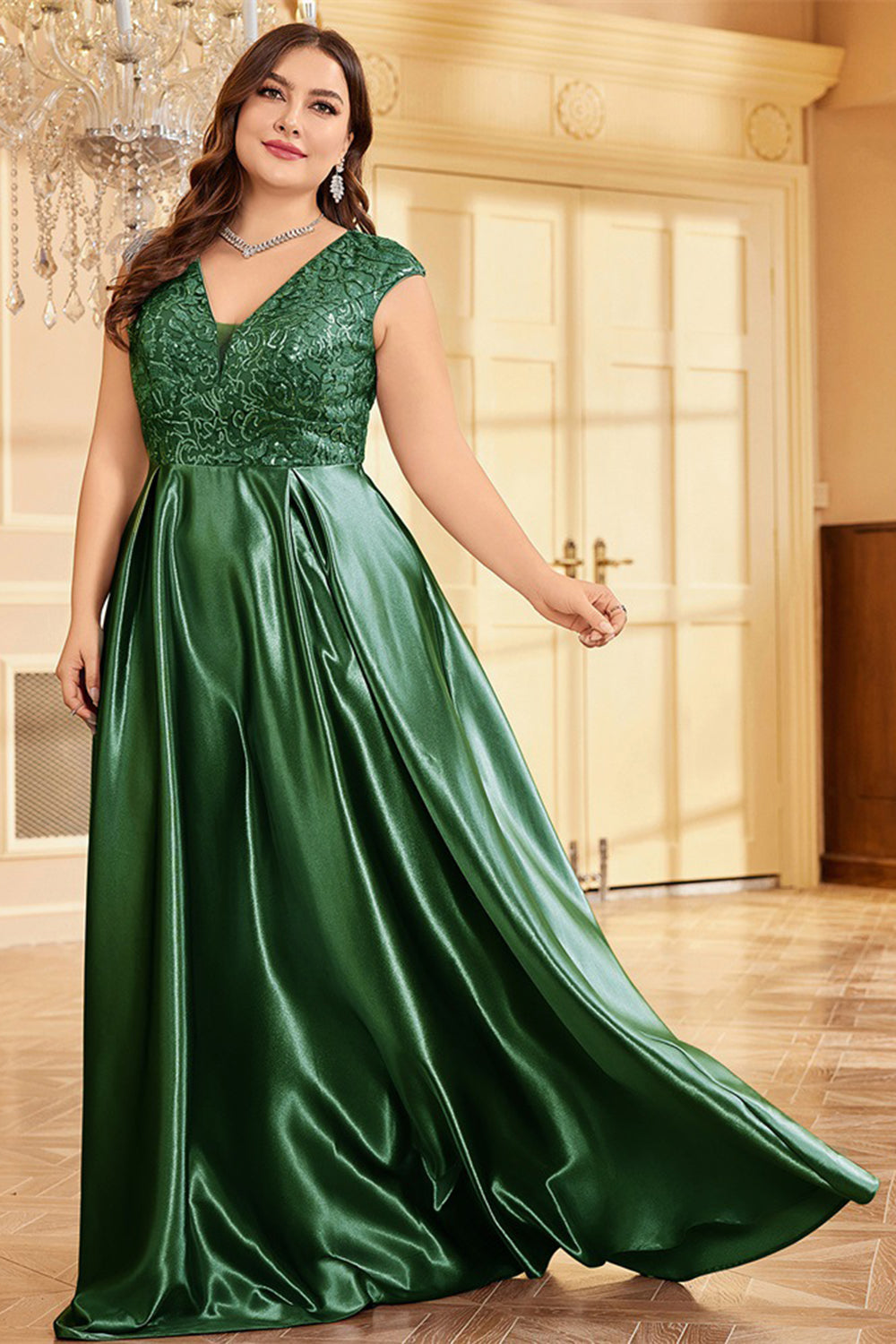 Blush Pink Plus Size Satin Long Mother Of The Bride Dress
