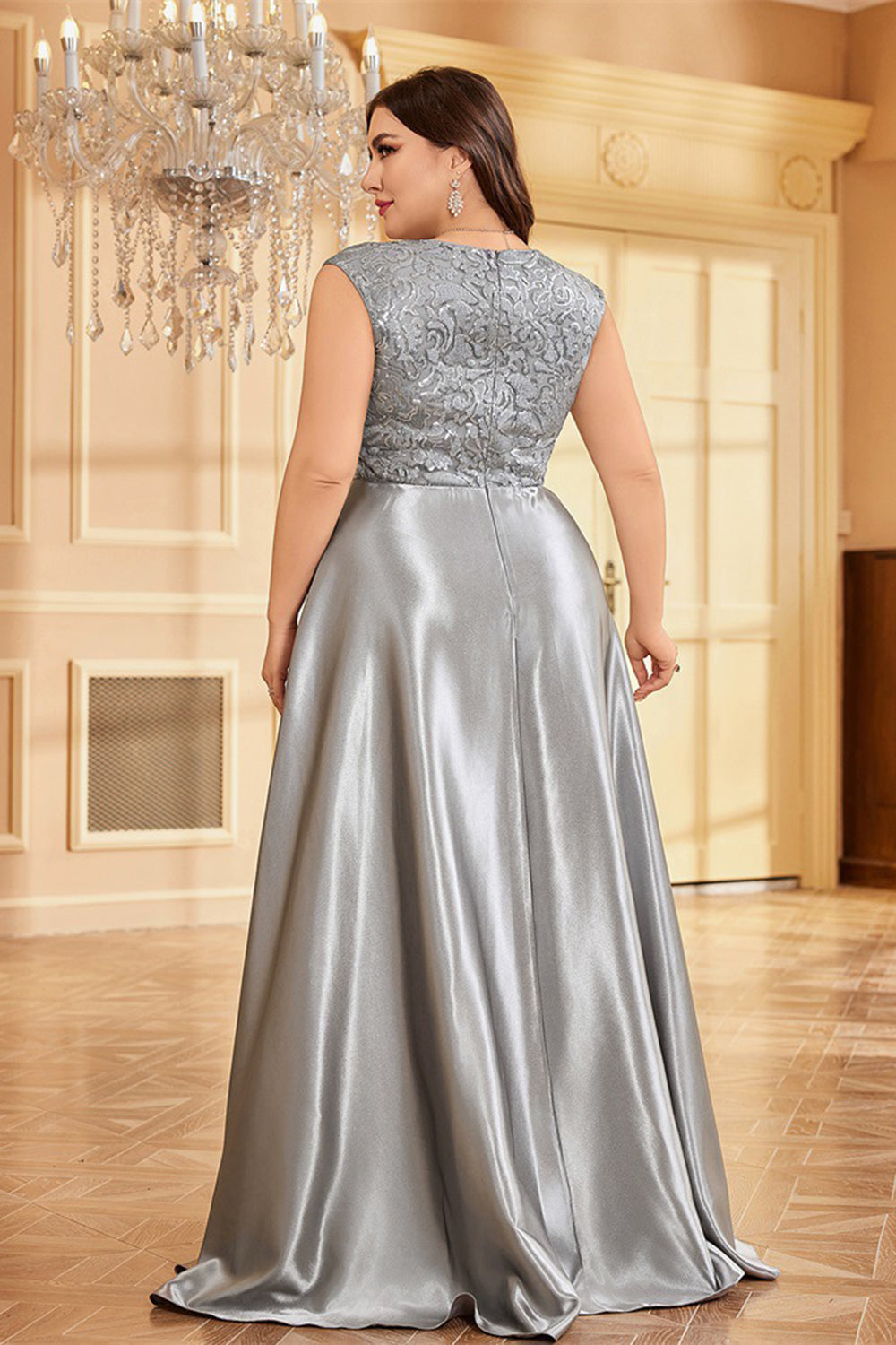 Blush Pink Plus Size Satin Long Mother Of The Bride Dress