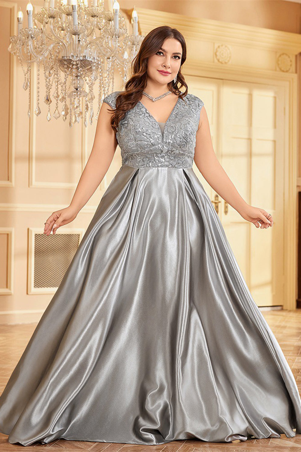 Blush Pink Plus Size Satin Long Mother Of The Bride Dress