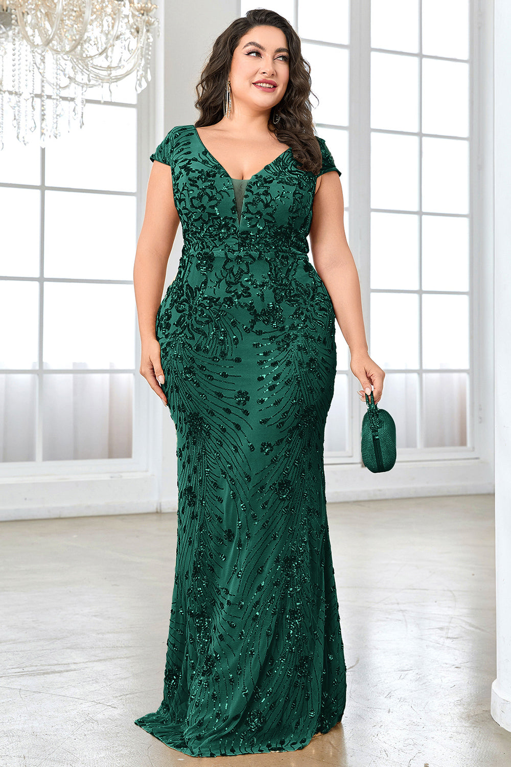 Sparkly Burgundy Plus Size Long Mother of the Bride Dress