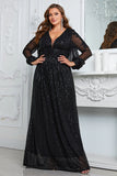 Sparkly Black A Line Long Mother of the Bride Dress