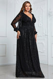 Sparkly Black A Line Long Mother of the Bride Dress